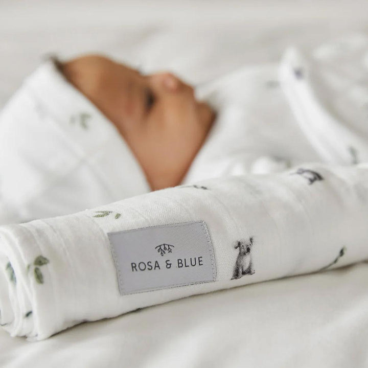 Rosa & Blue Muslin Square - Koala-Muslin Squares-Koala- | Natural Baby Shower