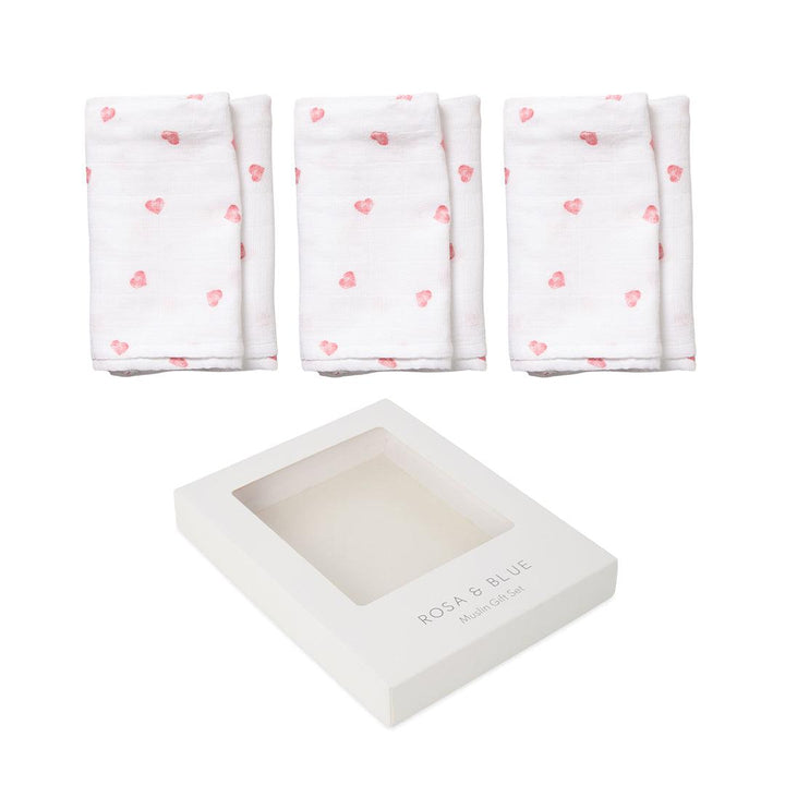 Rosa & Blue Muslin Squares - Heart - 3 Pack-Muslin Squares-Heart- | Natural Baby Shower