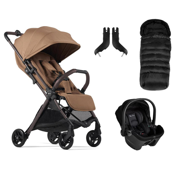 Silver Cross Jet 5 Pushchair + Dream Car Seat Travel System - Cinnamon-Travel Systems-Cinnamon-With Footmuff | Natural Baby Shower