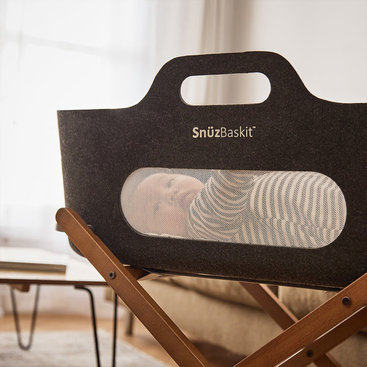 SnuzBaskit  Graphite Moses Basket + Walnut Stand - Graphite / Walnut