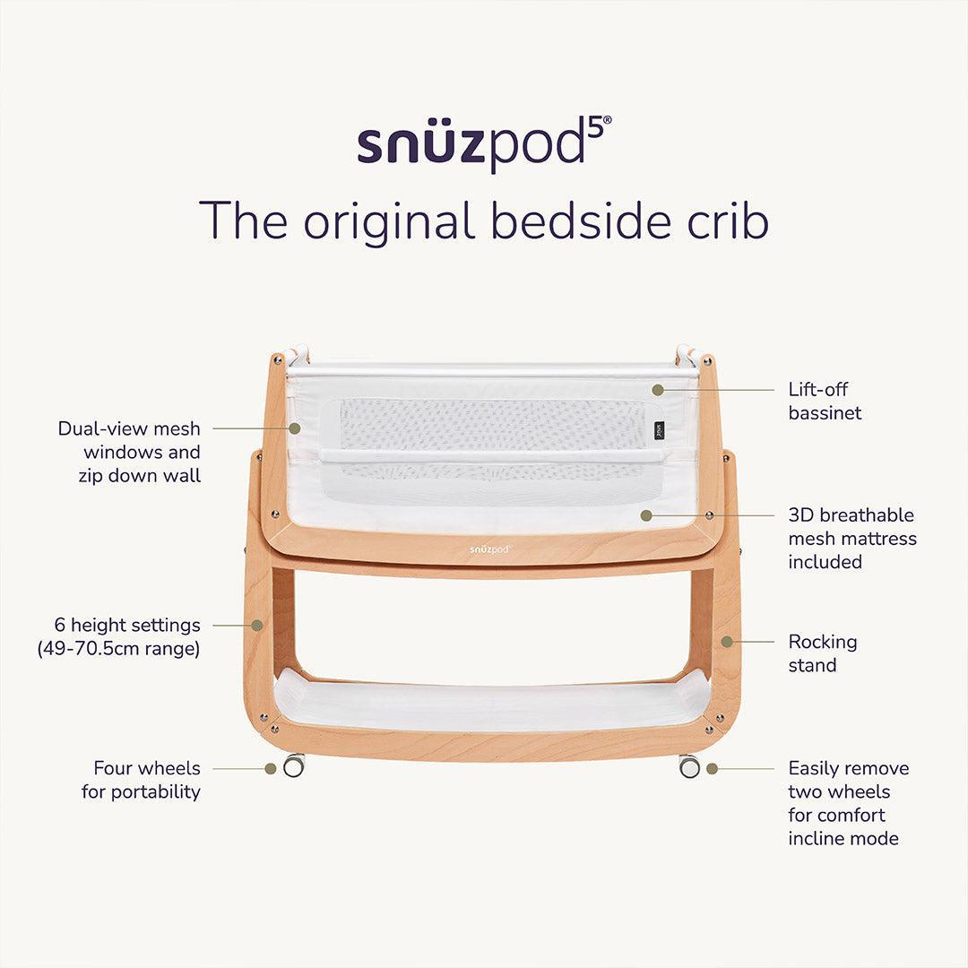 SnuzPod 5 Bedside Crib - Cashmere-Bedside Cribs-Cashmere-Crib | Natural Baby Shower