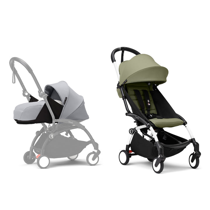 Stokke YOYO3 stroller from newborn to toddler - White Frame-Strollers-Olive-Stone | Natural Baby Shower