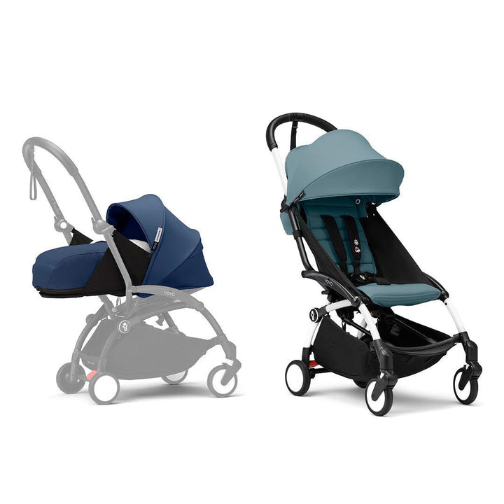 Stokke YOYO3 stroller from newborn to toddler - White Frame-Strollers-Aqua-Air France Blue | Natural Baby Shower