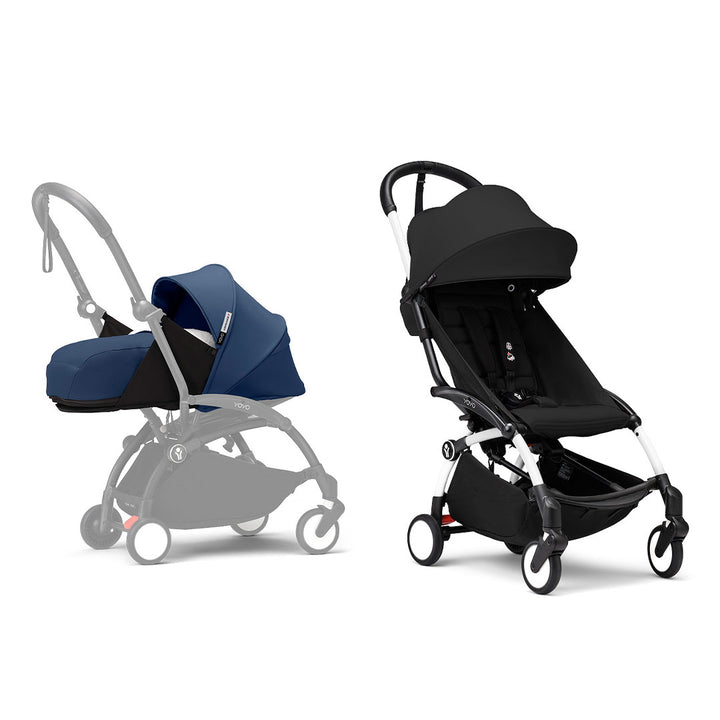 Stokke YOYO3 stroller from newborn to toddler - White Frame-Strollers-Black-Air France Blue | Natural Baby Shower