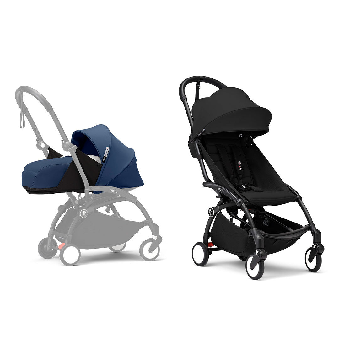 Stokke YOYO3 stroller from newborn to toddler - Black Frame-Strollers-Black-Air France Blue | Natural Baby Shower