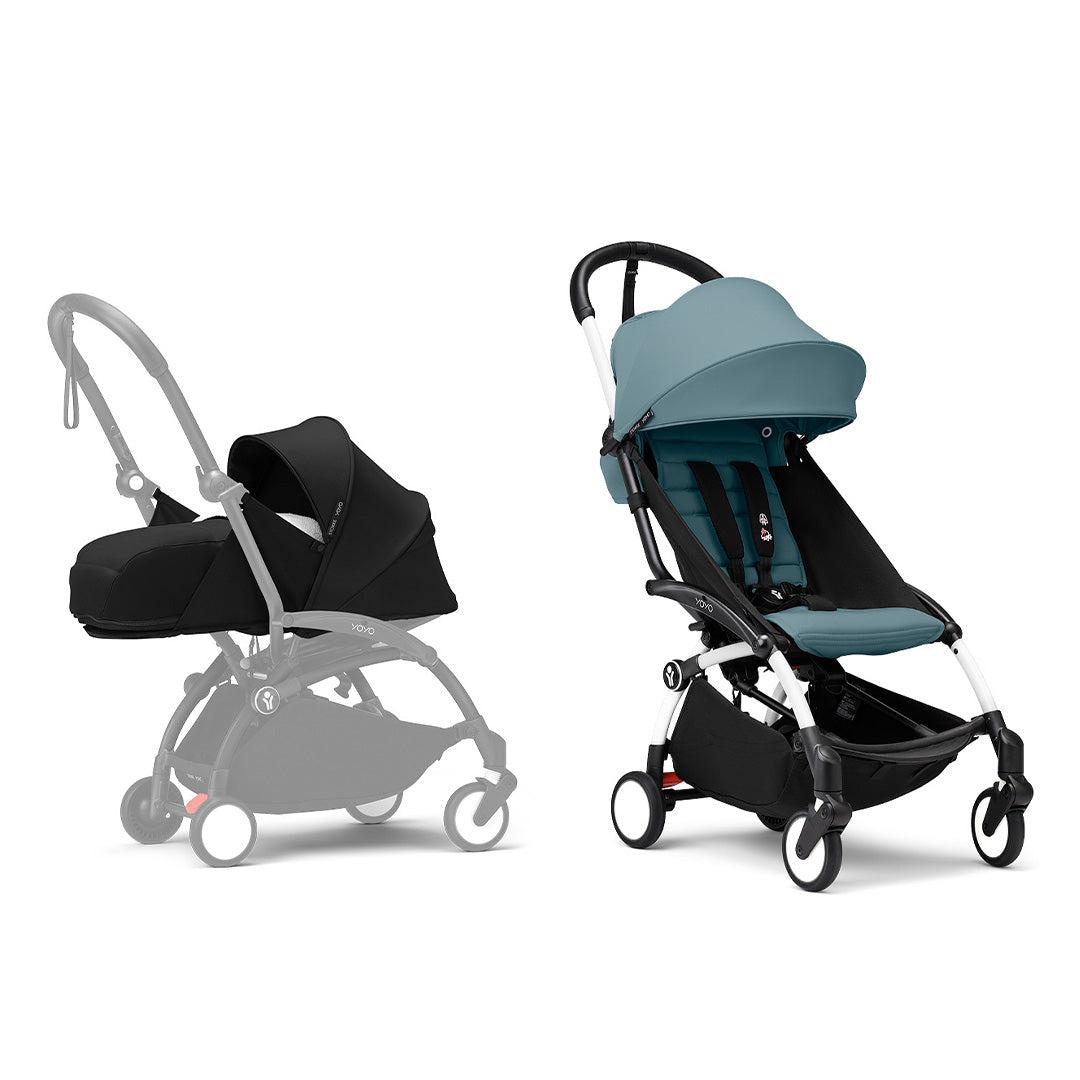 Stokke YOYO3 stroller from newborn to toddler - White Frame-Strollers-Aqua-Black | Natural Baby Shower