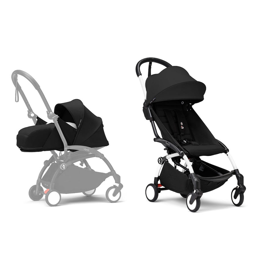 Stokke YOYO3 stroller from newborn to toddler - White Frame-Strollers-Black-Black | Natural Baby Shower