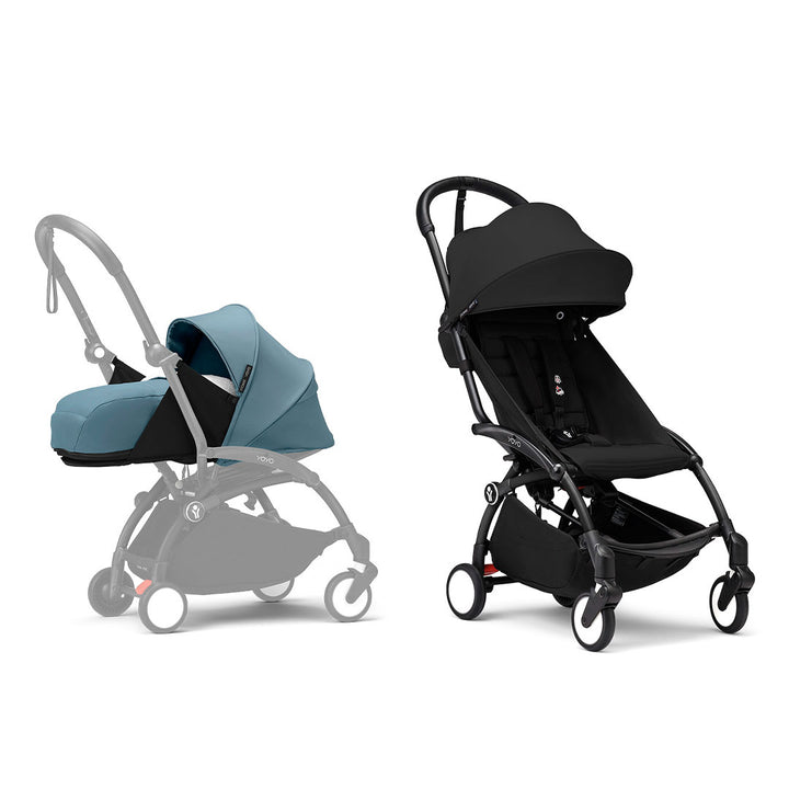 Stokke YOYO3 stroller from newborn to toddler - Black Frame-Strollers-Black-Aqua | Natural Baby Shower