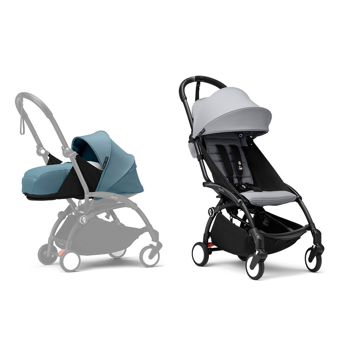 Stokke YOYO3 stroller from newborn to toddler - Black Frame-Strollers-Stone-Aqua | Natural Baby Shower