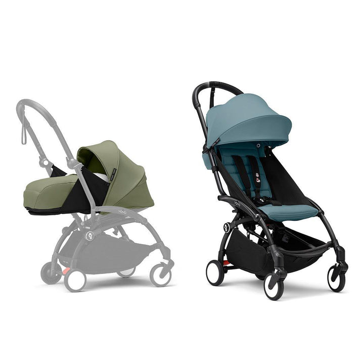 Stokke YOYO3 stroller from newborn to toddler - Black Frame-Strollers-Aqua-Olive | Natural Baby Shower