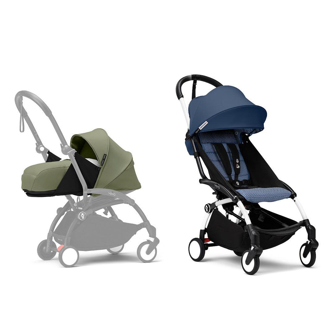 Stokke YOYO3 stroller from newborn to toddler - White Frame-Strollers-Air France Blue-Olive | Natural Baby Shower