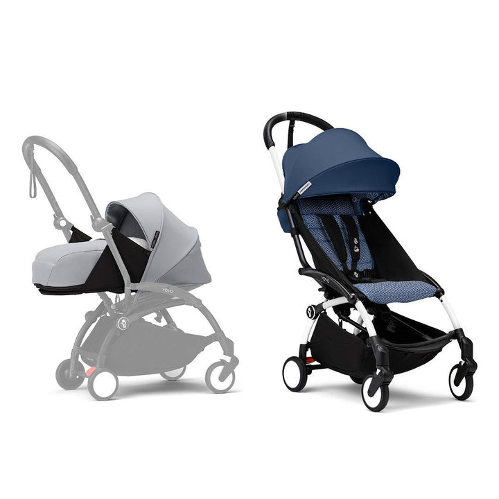 Stokke YOYO3 stroller from newborn to toddler - White Frame-Strollers-Air France Blue-Stone | Natural Baby Shower