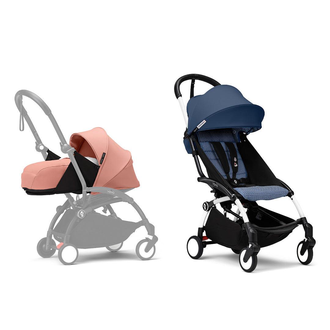 Stokke YOYO3 stroller from newborn to toddler - White Frame-Strollers-Air France Blue-Ginger | Natural Baby Shower