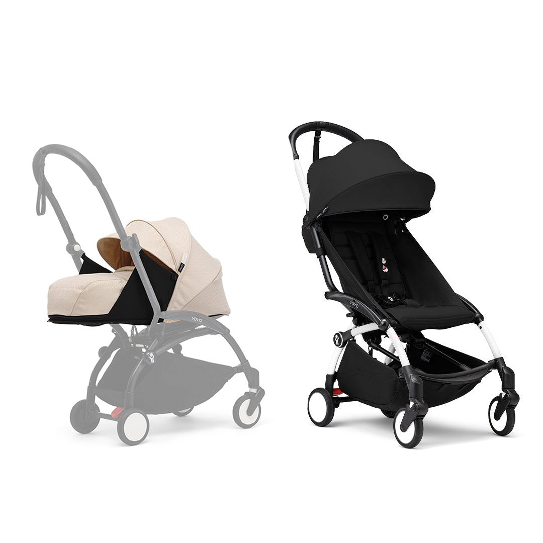 Stokke YOYO3 stroller from newborn to toddler - White Frame-Strollers-Black-Bonpoint Beige | Natural Baby Shower