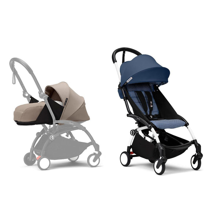 Stokke YOYO3 stroller from newborn to toddler - White Frame-Strollers-Air France Blue-Taupe | Natural Baby Shower