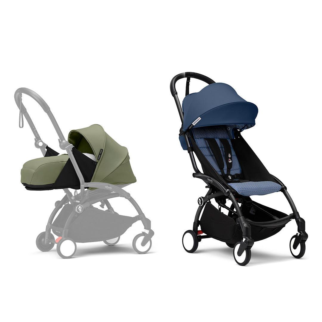 Stokke YOYO3 stroller from newborn to toddler - Black Frame-Strollers-Air France Blue-Olive | Natural Baby Shower