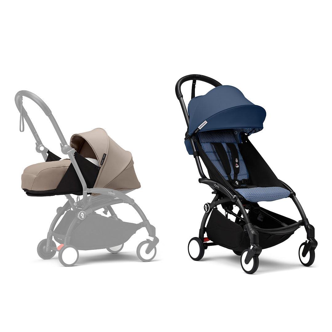 Stokke YOYO3 stroller from newborn to toddler - Black Frame-Strollers-Air France Blue-Taupe | Natural Baby Shower