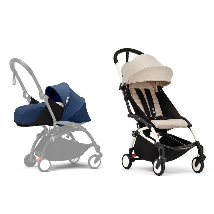 Stokke YOYO3 stroller from newborn to toddler - White Frame-Strollers-Bonpoint Beige-Air France Blue | Natural Baby Shower