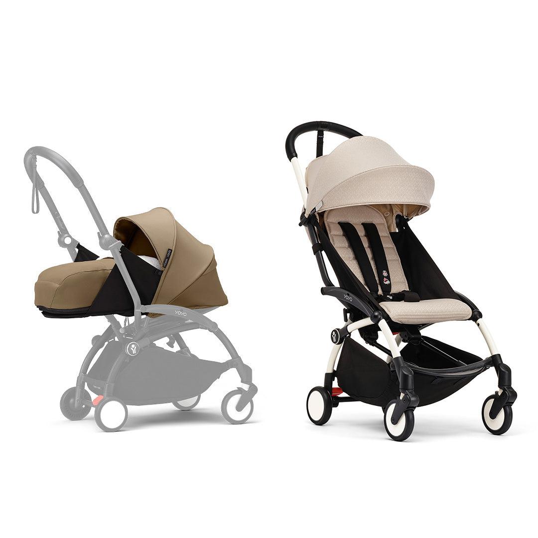 Stokke YOYO3 stroller from newborn to toddler - White Frame-Strollers-Bonpoint Beige-Toffee | Natural Baby Shower