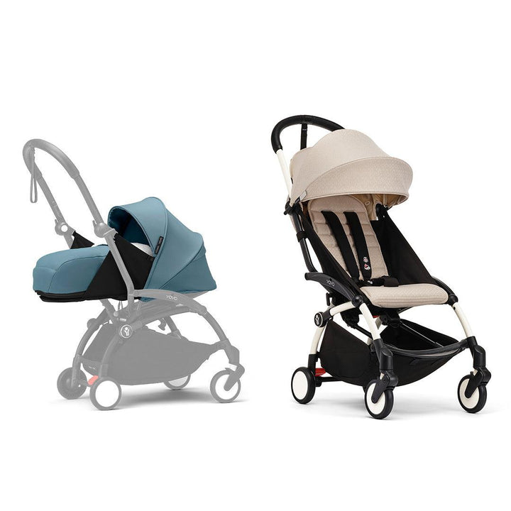 Stokke YOYO3 stroller from newborn to toddler - White Frame-Strollers-Bonpoint Beige-Aqua | Natural Baby Shower