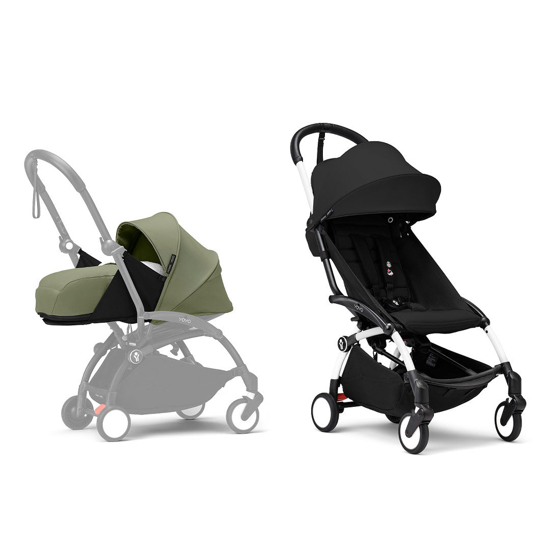 Stokke YOYO3 stroller from newborn to toddler - White Frame-Strollers-Black-Olive | Natural Baby Shower