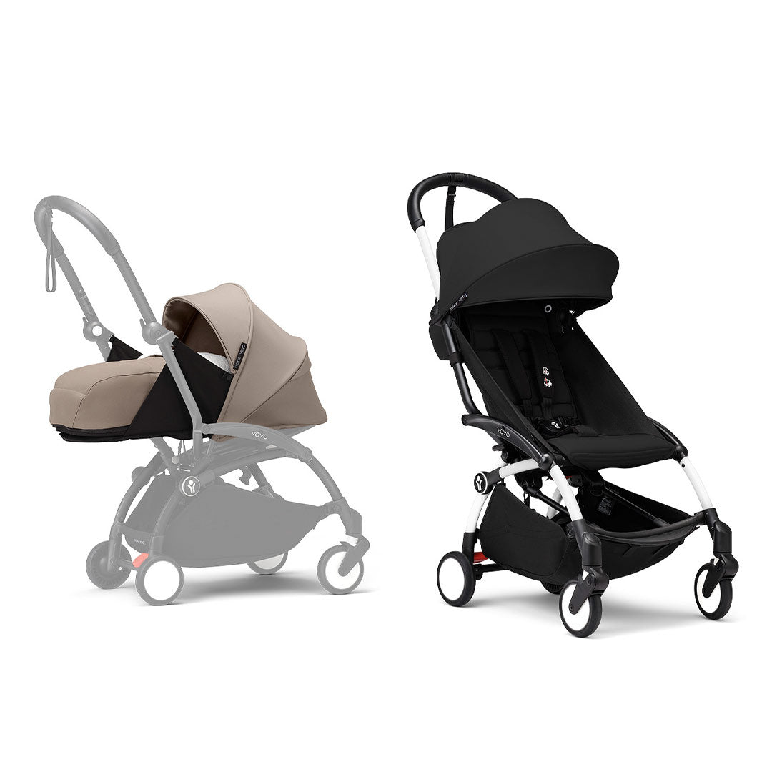 Stokke YOYO3 stroller from newborn to toddler - White Frame-Strollers-Black-Taupe | Natural Baby Shower