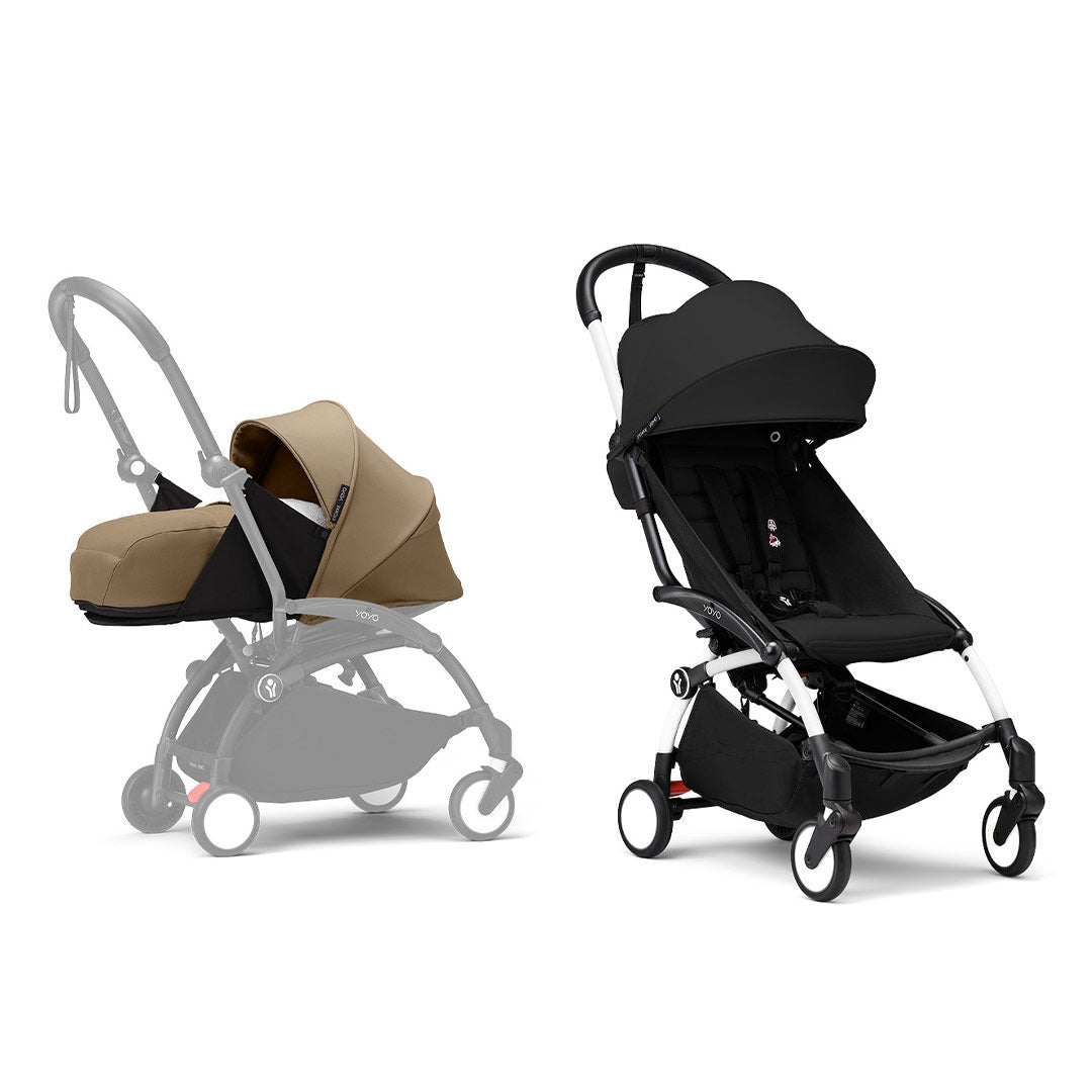 Stokke YOYO3 stroller from newborn to toddler - White Frame-Strollers-Black-Toffee | Natural Baby Shower