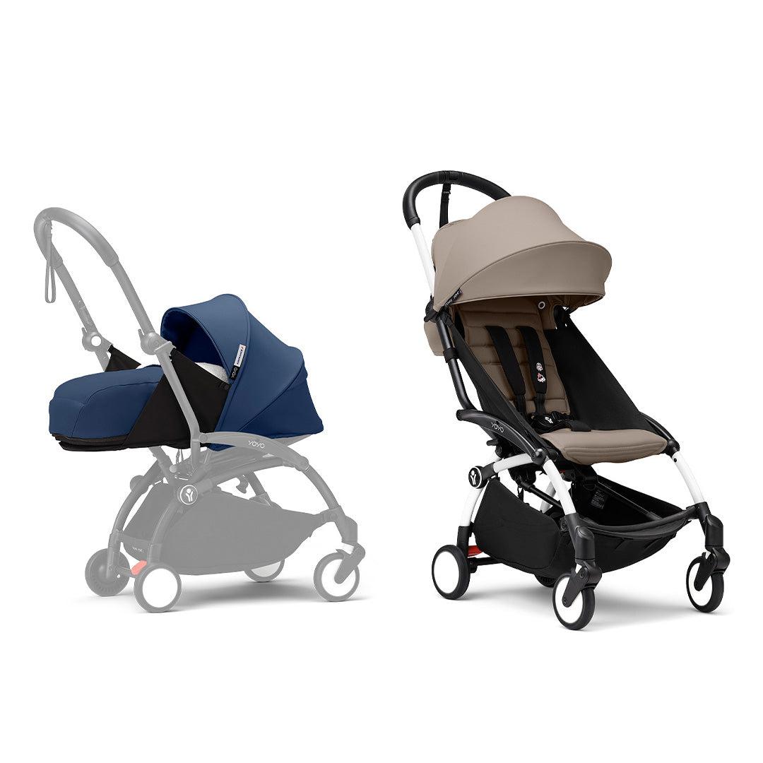 Stokke YOYO3 stroller from newborn to toddler - White Frame-Strollers-Taupe-Air France Blue | Natural Baby Shower