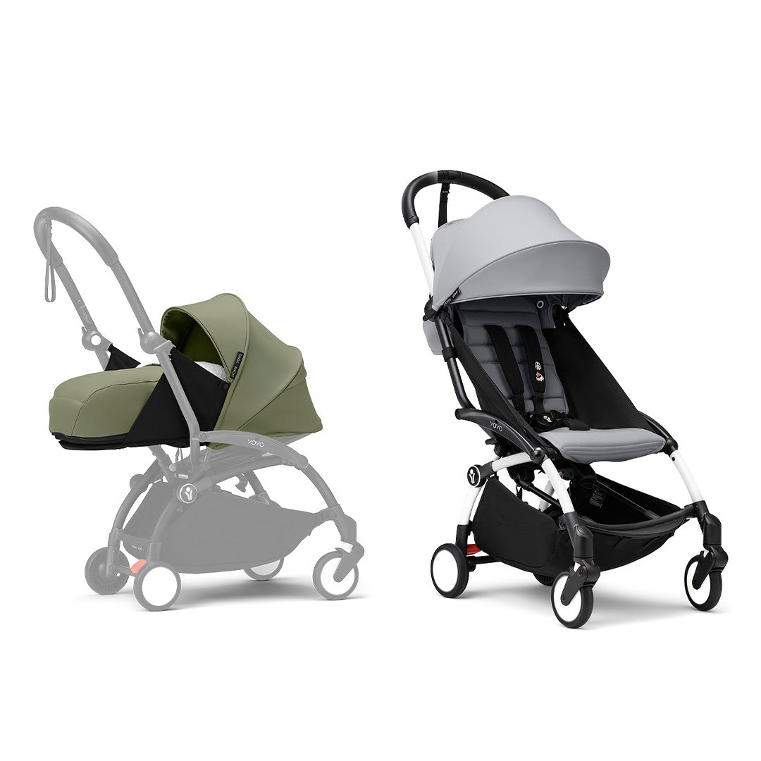 Stokke YOYO3 stroller from newborn to toddler - White Frame-Strollers-Stone-Olive | Natural Baby Shower