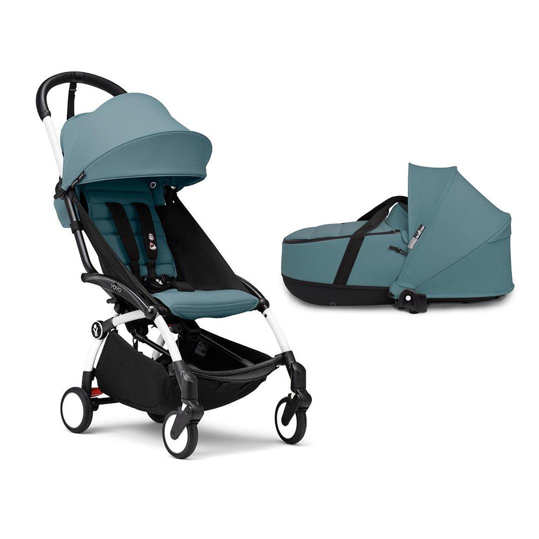 Stokke YOYO3 Stroller Bassinet Bundle-Strollers-Aqua-White | Natural Baby Shower