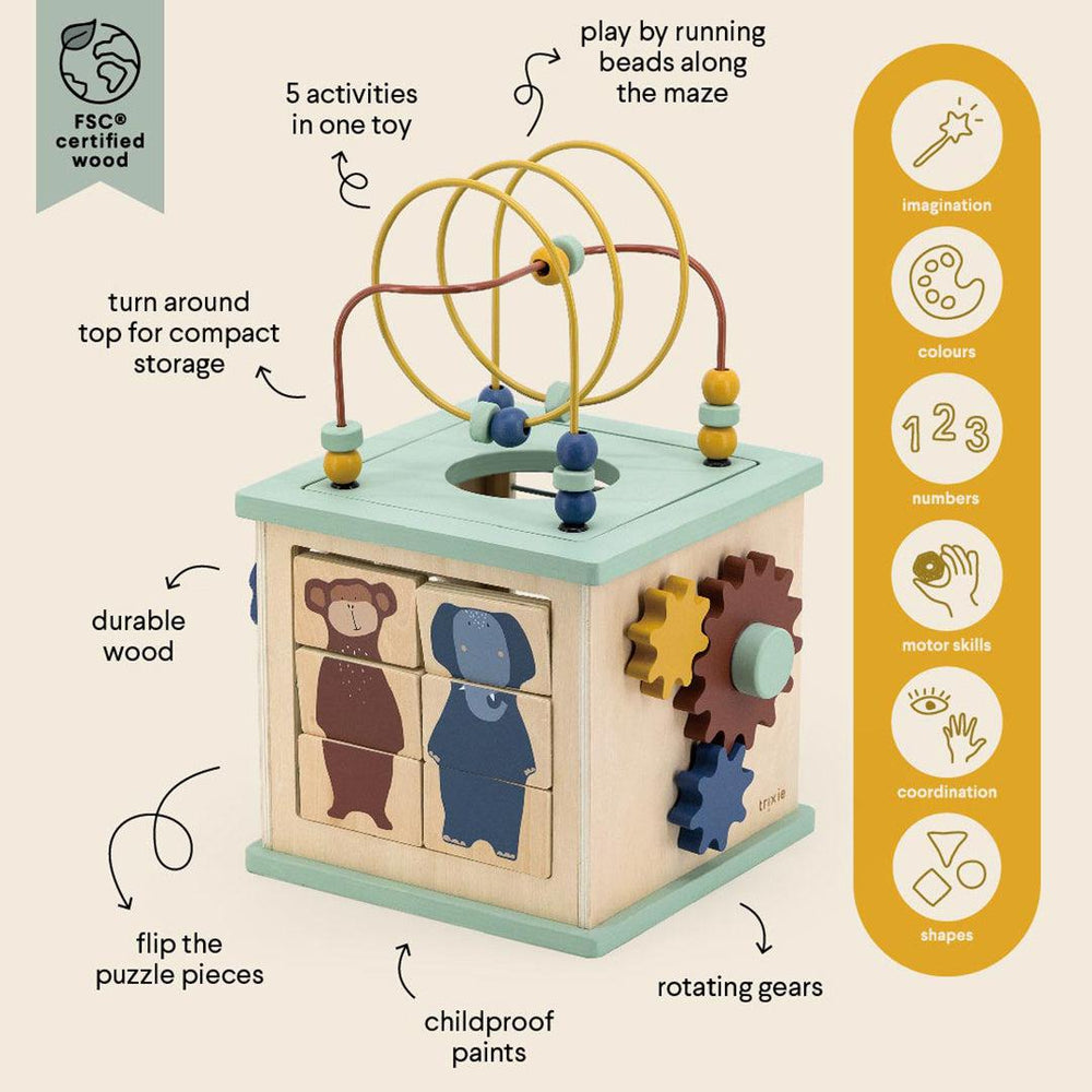 Trixie Wooden 5-In-1 Activity Cube-Activity Cubes- | Natural Baby Shower