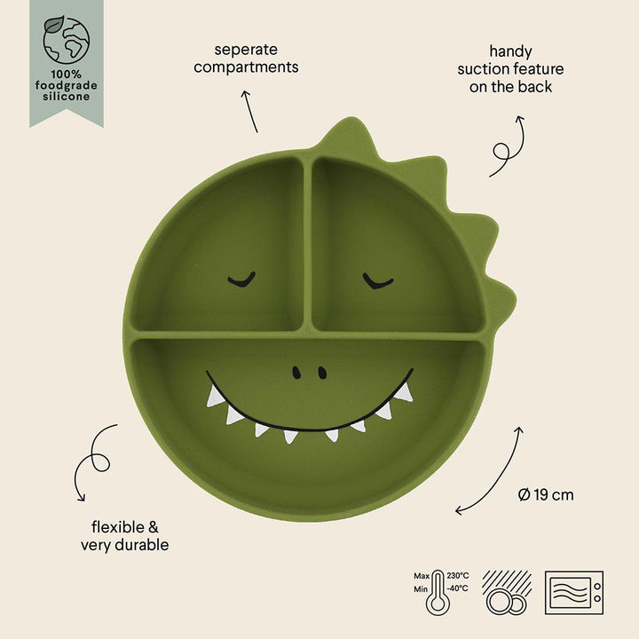 Trixie Silicone Divided Suction Plate - Mr Dino-Plates-Mr Dino- | Natural Baby Shower