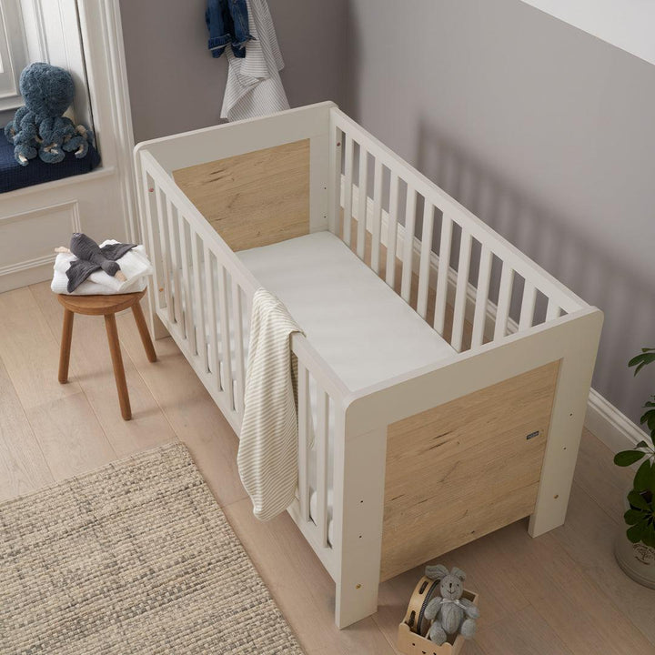 Tutti Bambini Essentials Alba Cot Bed - White Sand/ Distressed Oak-Cot Beds-White Sand / Distressed Oak- | Natural Baby Shower