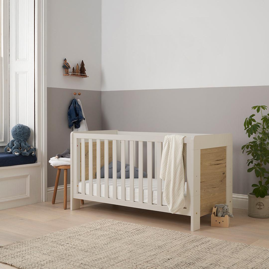 Tutti Bambini Essentials Alba Mini Cot Bed - White Sand / Distressed Oak-Cot Beds-White Sand / Distressed Oak- | Natural Baby Shower