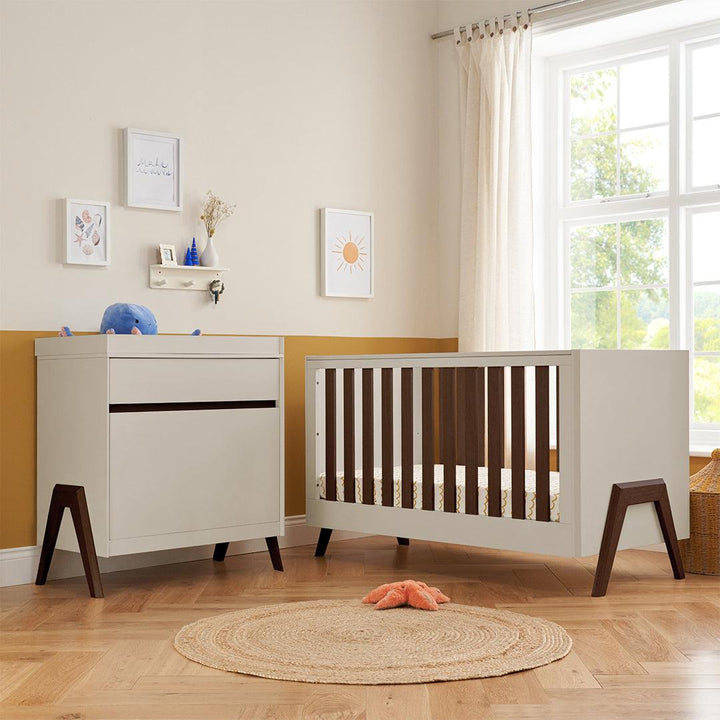 Tutti Bambini Fuori 2 Piece Room Set - Warm Walnut/White Sand-Nursery Sets-Warm Walnut/White Sand-No Mattress | Natural Baby Shower