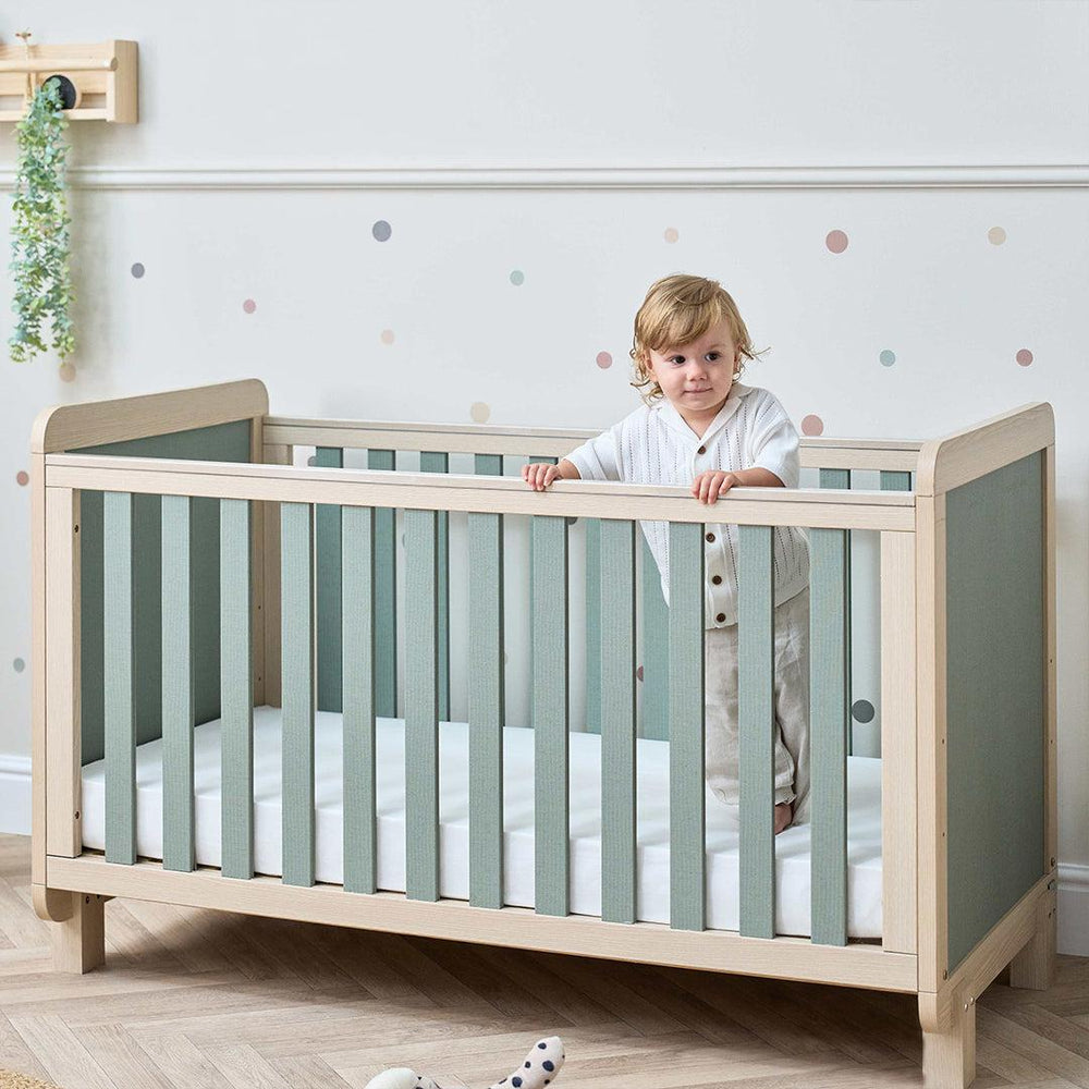 Tutti Bambini Kuba Cot Bed - Pickled Oak / Sage Weave-Cot Beds-Golden Oak / Sage Weave-Cot Bed | Natural Baby Shower