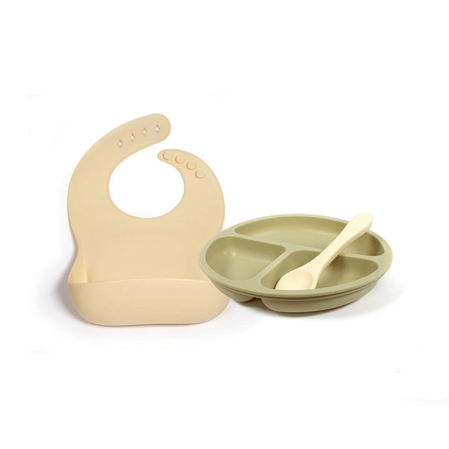 UPPABaby Mealtime Plate, Spoon + Bib Set - Willow/Sand-Feeding Sets-Willow/Sand- | Natural Baby Shower