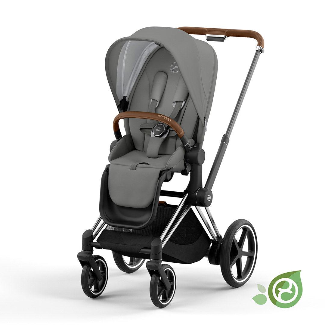 CYBEX e-Priam Pushchair - Conscious Collection - Pearl Grey (2022)-Stroller Bundles-Chrome Brown-None | Natural Baby Shower