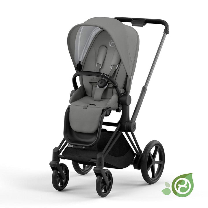 CYBEX e-Priam Pushchair - Conscious Collection - Pearl Grey (2022)-Stroller Bundles-Matt Black-None | Natural Baby Shower