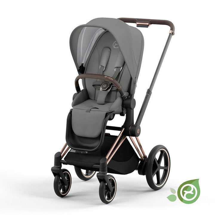 CYBEX e-Priam Pushchair - Conscious Collection - Pearl Grey (2022)-Stroller Bundles-Rose Gold-None | Natural Baby Shower