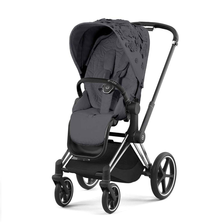 CYBEX Priam Pushchair - Simply Flowers - Dream Grey (2022)-Strollers-Chrome Black-None | Natural Baby Shower