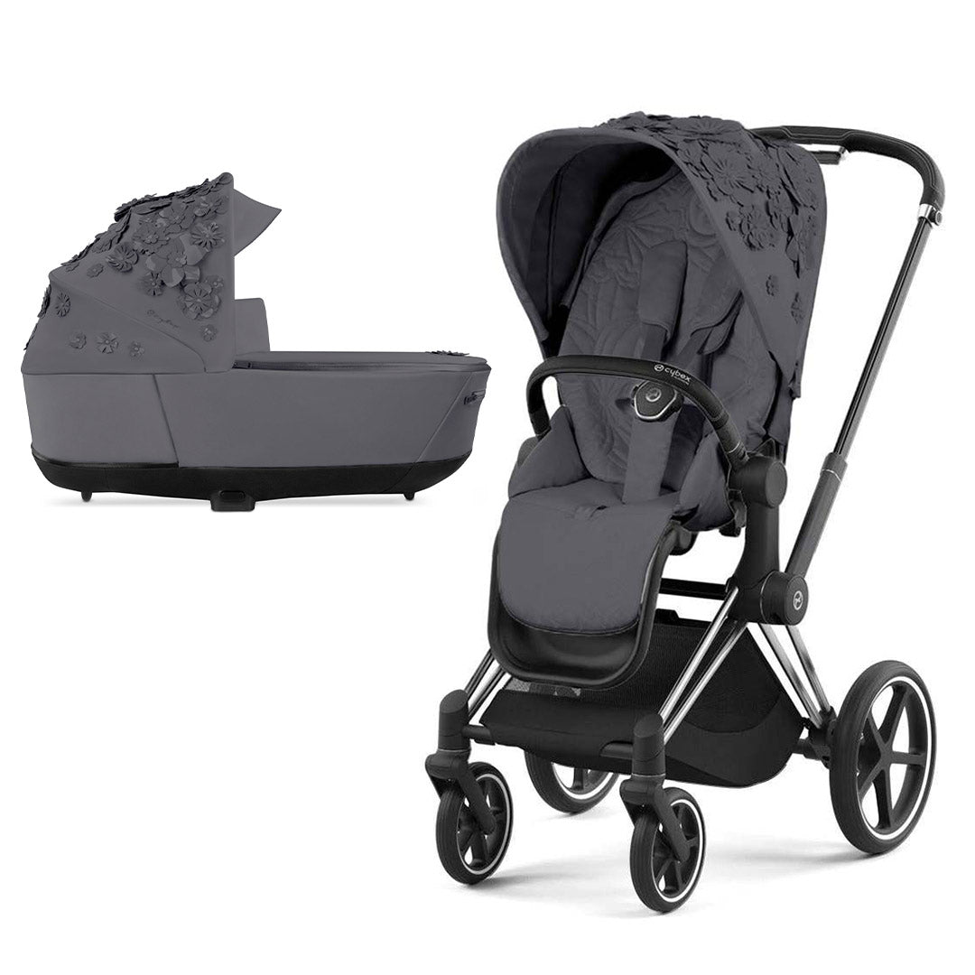 CYBEX Priam Pushchair - Simply Flowers - Dream Grey (2022)-Strollers-Chrome Black-Lux | Natural Baby Shower