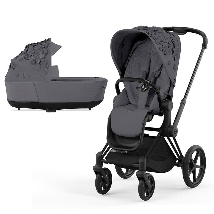 CYBEX Priam Pushchair - Simply Flowers - Dream Grey (2022)-Strollers-Matt Black-Lux | Natural Baby Shower