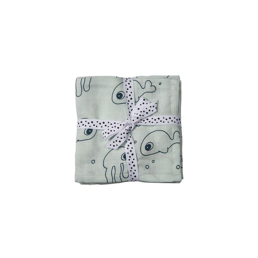 Done by Deer Burp Cloths - Sea Friends - Blue - 2 Pack-Muslin Squares- | Natural Baby Shower