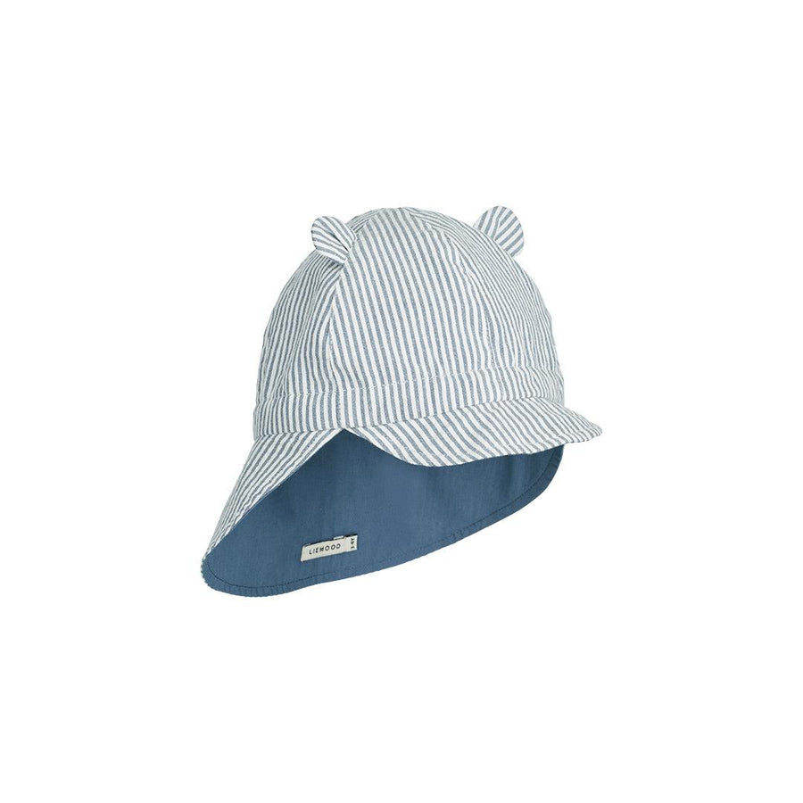 Liewood Gorm Reversible Seersucker Sun Hat (2023) - Blue Wave/Creme de la Creme - Stripe-Hats-Blue Wave/Creme de la Creme-0-3m | Natural Baby Shower