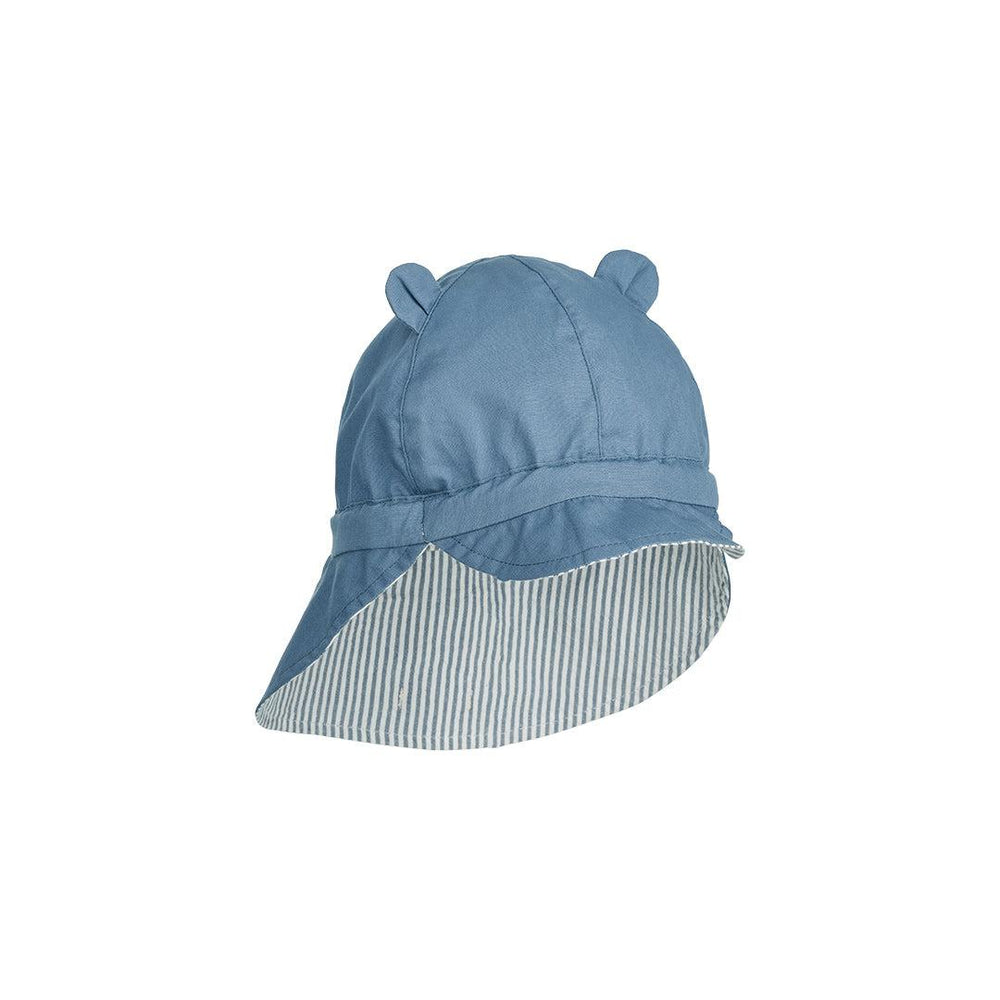 Liewood Gorm Reversible Seersucker Sun Hat (2023) - Blue Wave/Creme de la Creme - Stripe-Hats-Blue Wave/Creme de la Creme-0-3m | Natural Baby Shower