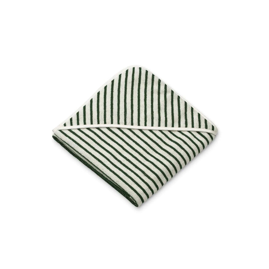 Liewood Louie Hooded Towel - Garden Green/Creme de la Creme - Stripe-Bath Towels-Garden Green/Creme de la Creme-Stripe | Natural Baby Shower