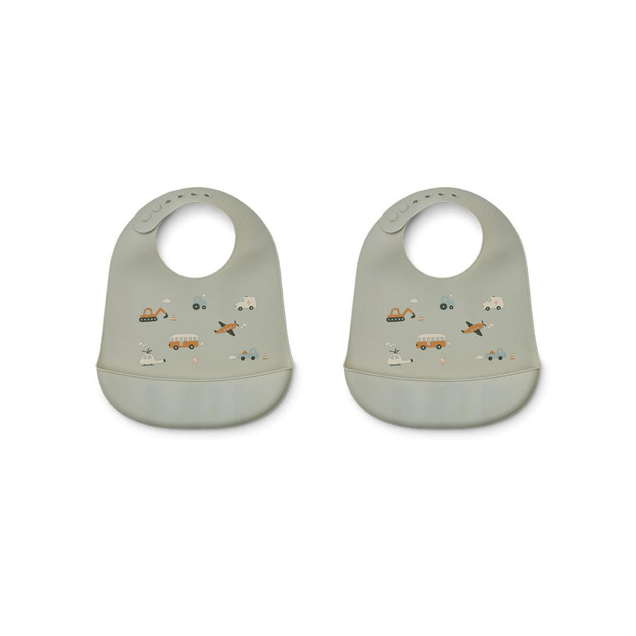 Liewood Tilda Silicone Bibs - Vehicles - Dove Blue Mix - 2 Pack-Bibs- | Natural Baby Shower