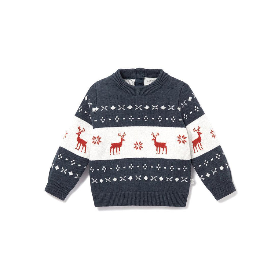 MORI Christmas Knitted Jumper - Navy + Reindeer-Jumpers + Sweatshirts-Navy + Reindeer-0-3m | Natural Baby Shower