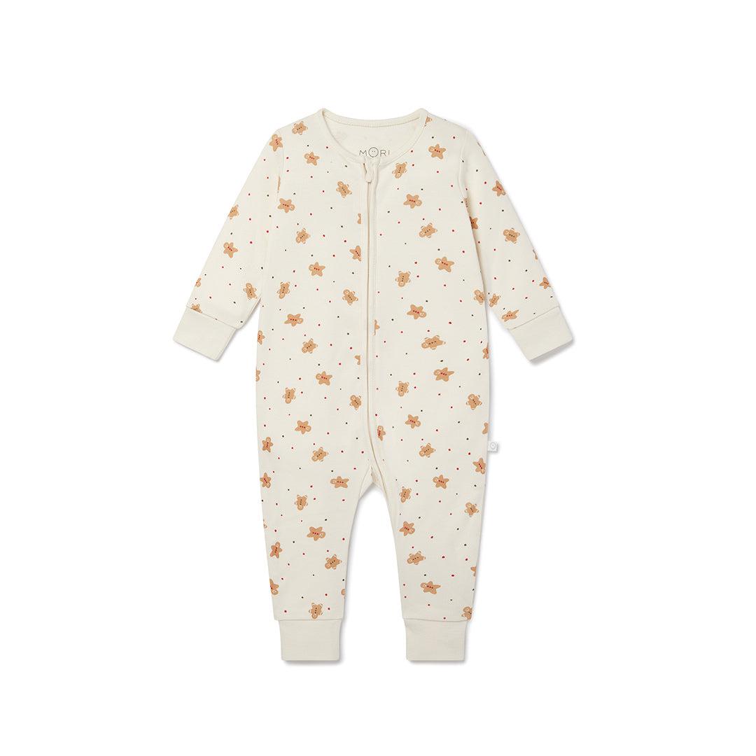 MORI Christmas Zip-Up Sleepsuit - Gingerbread Print-Sleepsuits-Gingerbread Print-NB | Natural Baby Shower